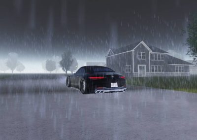 Roblox Greenville in heavy rain and stormy weather.